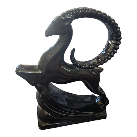 Vintahe Royal Haeger Pottery 6044 Exyra Large Black Ram Gazelle. VG Cond.