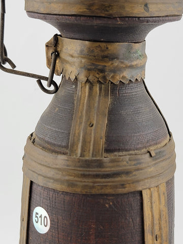ANTIQUE TRIBAL ART JUG CANTEEN WOOD METAL AFRICA ETHIOPIA OROMO PEOPLE