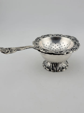 Rare Antique Silver 900 Dutch Loose Leaf Tea Strainers and Rest Dish Ornate