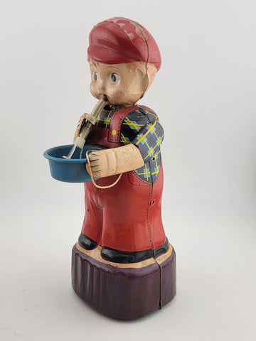 1960'S MICHANICAL WIND-UP BUBBLE BLOWER BOY TIN LITHO MARUSAN JAPAN TOY Untested