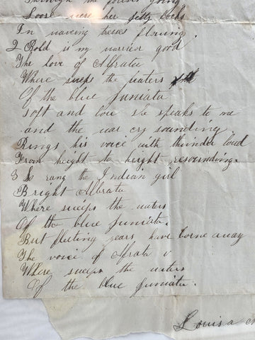 Rare OOAK 1847 Handwritten Poem “The Indian Girl” Signed Salisbury Massachusetts