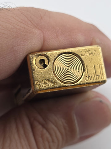Rare Dunhill Square Lacquer Marble Roller Gas Lighter Gold Brown Swiss Made.
