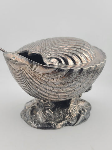 Ultra Rare Antique 19th C English Victorian Shell Shaped Silver Spoon Warmer.