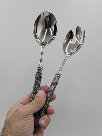 VTG GODINGER GSA 2-PIECE GRAPE LEAF SILVERPLATE UTENSIL SERVING NEIMAN MARCUS