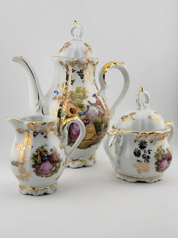 Antique Bavaria Germany Sevres Tea or Coffee Set. Guilded Hand Painted 24k Gold