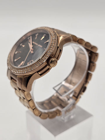 Michael Kors MK5494 Rose Gold Watch Mother of Pearl Dial Crystal Bezel 42mm Runs