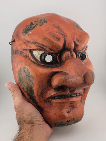 Antique Early 20th C Japanese Meiji / Showa Mask Noh Style, Depicting a Tengu.