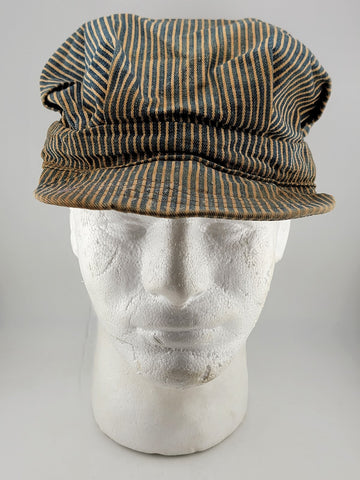 Rare Antique Original Collectible Striped Railroad Engineer Hat Cap Workwear.