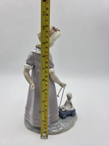 lladro Girl Pulling Wagon No. 5044 Collectible Figurine w/ Original Box 11" 1978