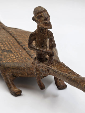 Rare African Senufo Bronze Crocodile with Rider Ritual Oracle Figure Lost Wax