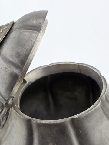 Rare Shaw & Fischer Sheffield Pewter Teapot Hinged Lid Snake Holding Fish Handle