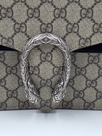 New W Tag Gucci GG Supreme Dionysus Medium Shoulder Bag with Chain Strap.