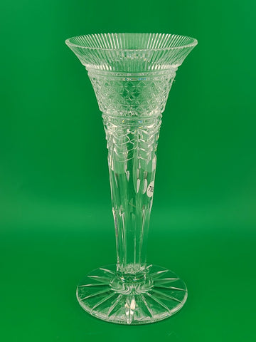 Rare William Yeoward Crystal 8" Trumpet Bud Vase Diamond Cut Fluted Rim England