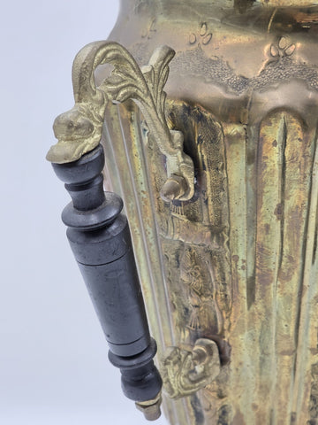 Rare Antique Russian Brass Samovar Tea Urn Embossed Figural Tula Style c.1890