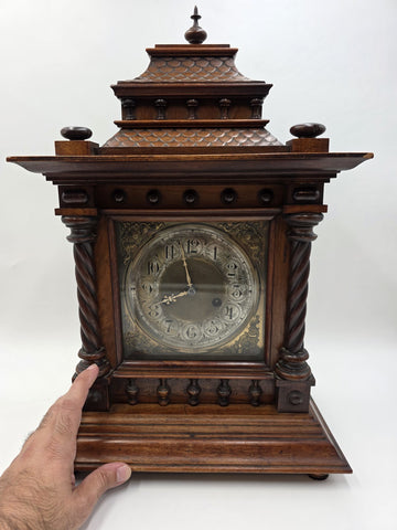 Rare Antique 1895 HAC 14 Day Strike Mantel Clock Carved Walnut Serviced Working
