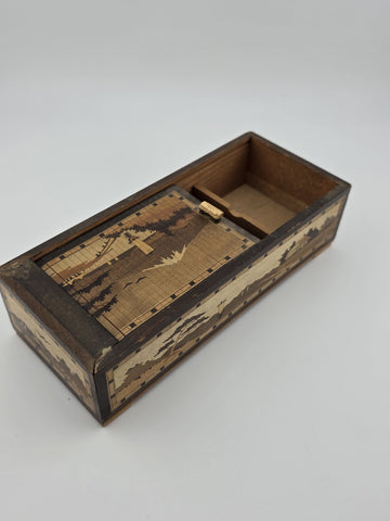 Vintage Japan Traditional Sliding Lid Box Rolltop Trinket Rectangular Wooden Box