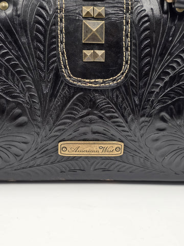 American West Brown Tooled Structured Leather Doctor Style Satchel Shoulder Bag