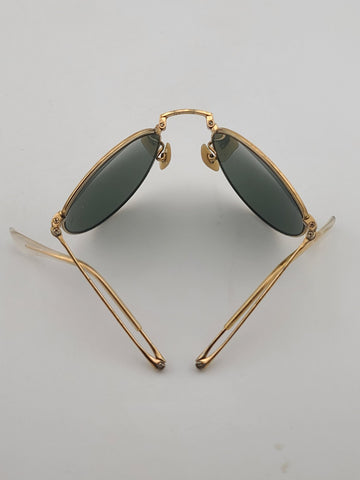 Vintage B&L Ray-Ban Folding Round Sunglasses Gold Frame Green G-15 47□20