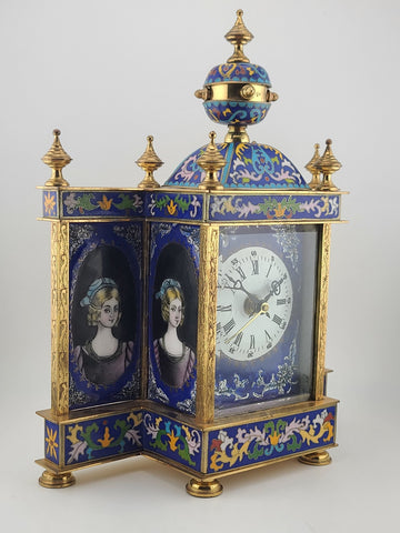 Vintage Exquisite Renaissance-Style Chinese Enamel & Cloisonne Clock. Working.