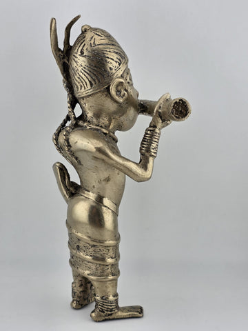 Rare Set Of 3 Monumental 19th C African Benin Oba Warrior Bronze Sculptures