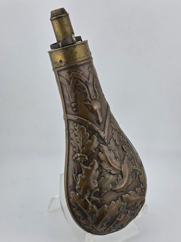 Rare Antique Original U.S. Mexican-American War “Stag & Oak Leaf” Powder Flask