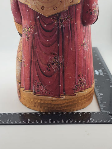 Ded Moroz Russian Hand Carved Wooden Santa Figurine Sergiyev Posad. Fluorescent.