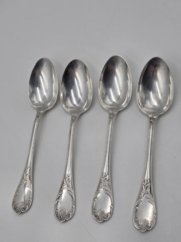 Set 4 Christofle France Silverplate Louis XV Rococo Dinner Table Spoons Flatware