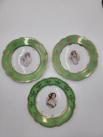 Set Of 3 19th C Antique Carlsbad Austria Porcelain Portrait Cabinet Plate 6.5 in