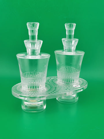 Rare Antique Lalique Crystal "Bourgueil" Oil & Vinegar Cruet Set. Excellent Cond