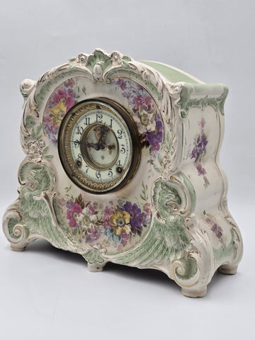 Antique 19thC Royal Bonn Germany La Corsica Ansonia Porcelain Mantel Clock Works