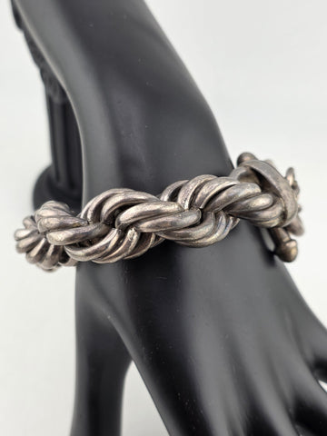 Antique Heavy 121g Sterling Silver 925 Chunky Rope Link Bracelet Toggle Clasp.