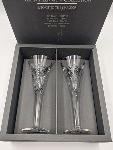 Waterford Crystal Millennium Health Toasting Flutes Pair New in Box Ireland