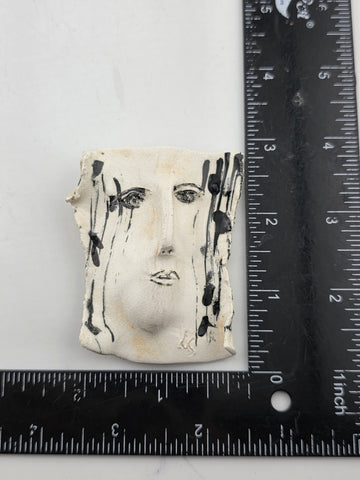 Rare OOAK Abstract Modernist Ceramic Face Brooch Signed Studio Pottery Art