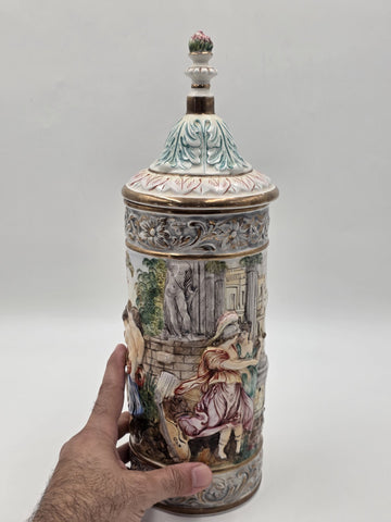 Vintage Capodimonte Cherub Angels Porcelain Hand Painted Pitcher Vase with Lid