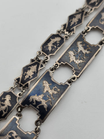 Rare Antique 1940s Siam Sterling Silver Niello Jewelry His And Hers Complete Set