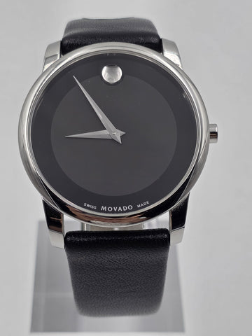 Movado Museum Classic 40mm Swiss Quartz Black Dial Sapphire Crystal Watch. Works