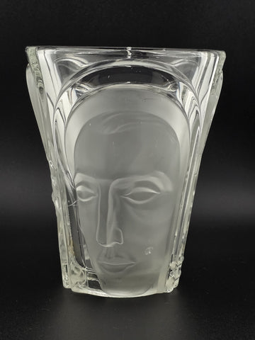 August Walther & Söhne Art Deco Glass Vase 3 Faces Man Woman Child 7"H Germany