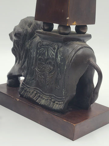 Rare 21" Wildwood Accents Bronze Lion Wood Obelisk Bookends Pair Neoclassical