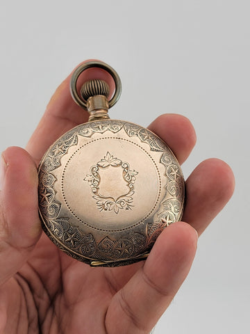 The Plan Gold Plated Swiss Pocket Watch by David Perret c.1890. W Glass Dome.