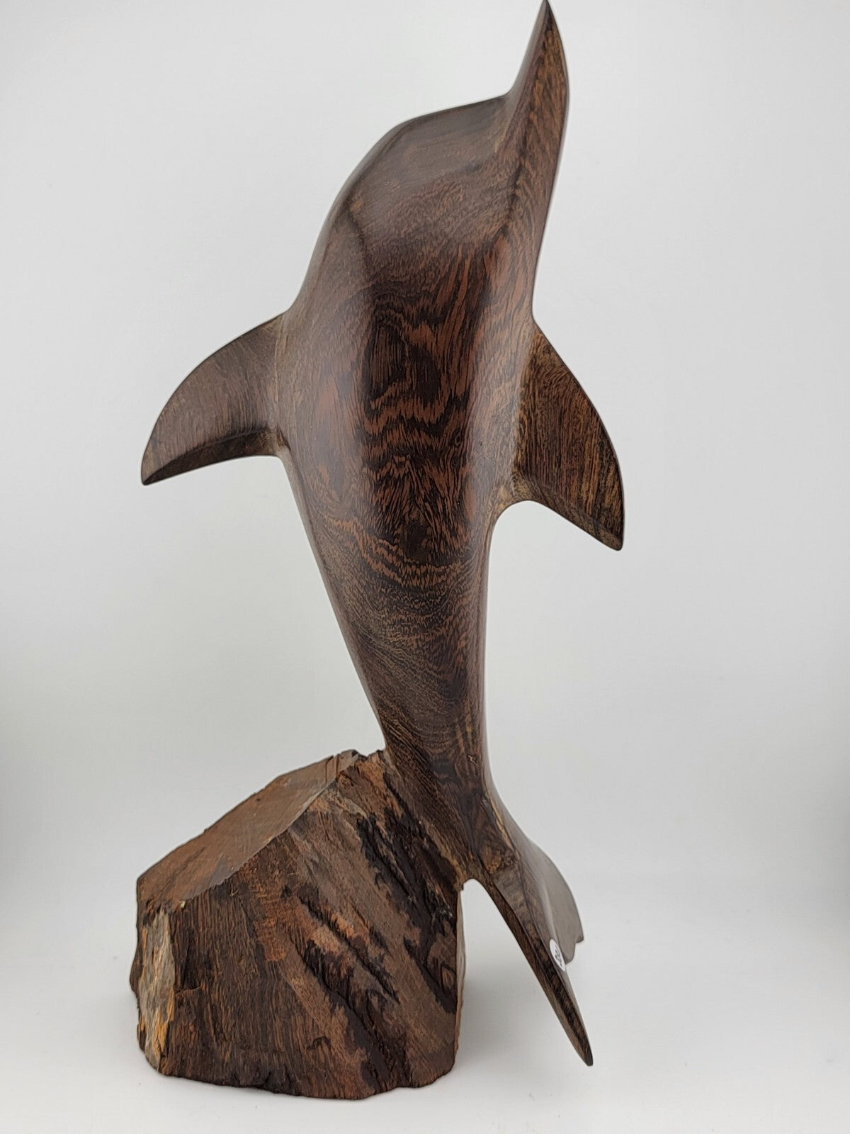 Vintage Ironwood Hand Carved Wood Dolphin Sculpture 13 Inches Tall Retro Deco