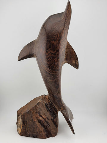 Vintage Ironwood Hand Carved Wood Dolphin Sculpture 13 Inches Tall Retro Deco