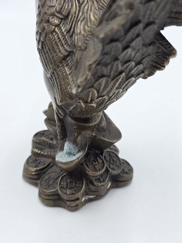 Pair Antique Chinese Bronze Rooster Hen Chicken Figures Qianlong Mark Auspicious