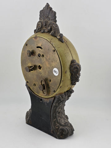 Antique F. Kroeber Metal Mantel Alarm  Clock c.1893 Ornate Victorian Windup Read