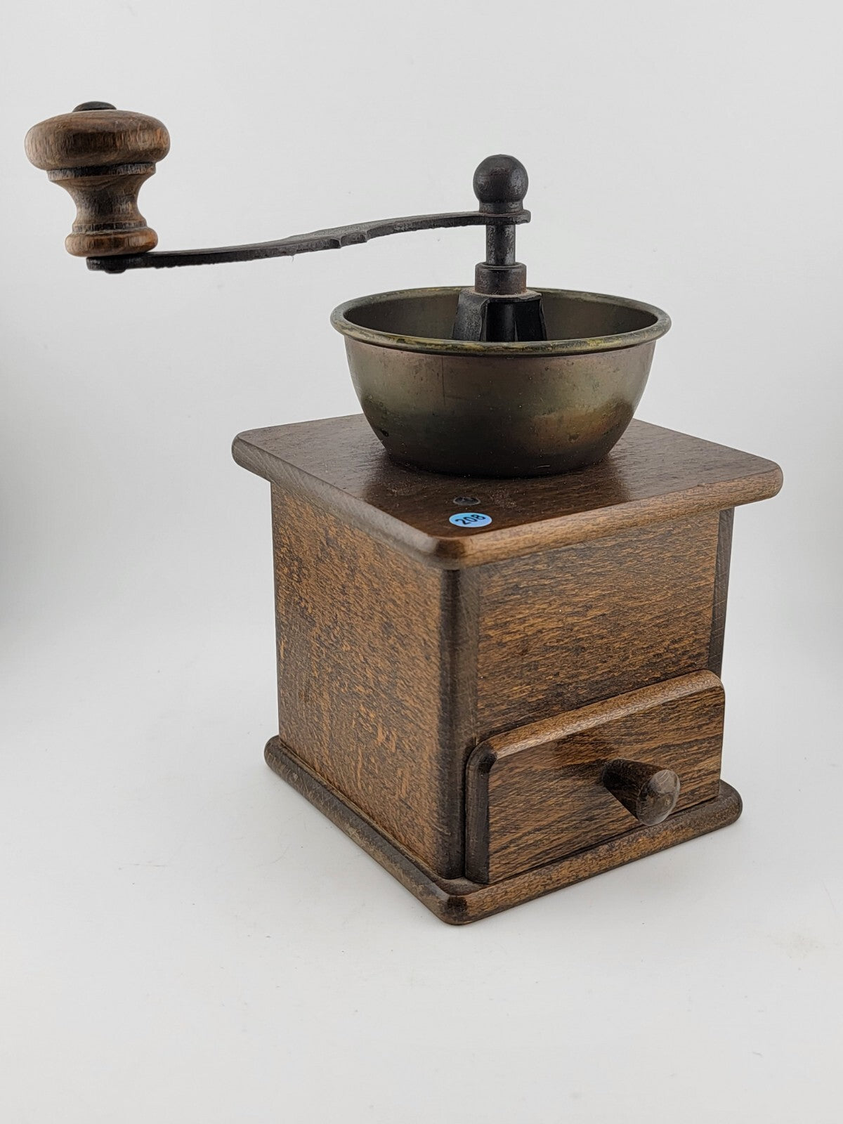 Rare DE Vintage European Manual Solid Wood Cast Iron Coffee Grinder With Drawer.