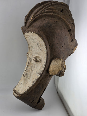 Fang Ngil Mask Gabon African Tribal Art Hand Carved Wood Kaolin Antique 1900s