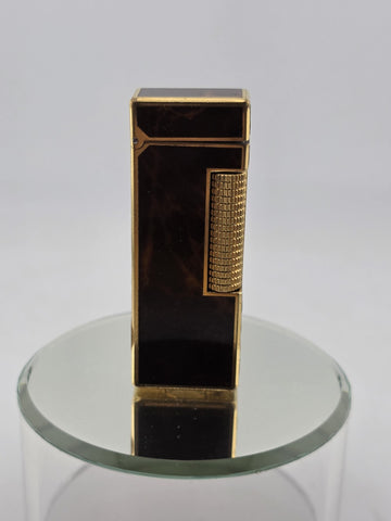 Rare Dunhill Square Lacquer Marble Roller Gas Lighter Gold Brown Swiss Made.