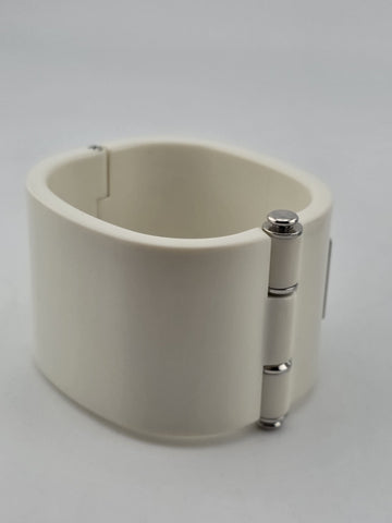 Vintage 2in Thick Dolce & Gabbana Logo Cuff Bangle 81AG White & Silver. 7 Inch