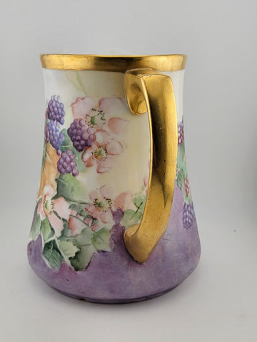Antique MZ Austria Porcelain Pitcher W Hand Painted  grapes. Monogrammed. 1929