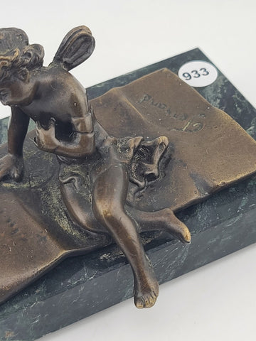 Ernest Justin Ferrand Bronze Winged Cupid Sculpture On Marble Base French Art