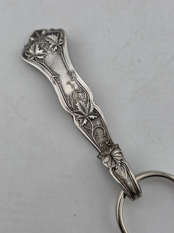 Antique Sterling Silver Spoon Handle Keychain Floral Art Nouveau 28.4g